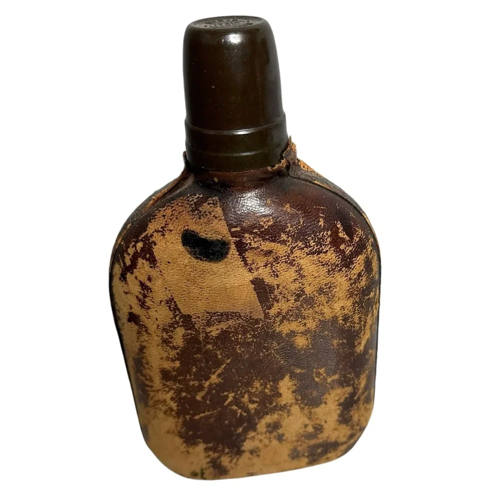 Antique Vintage Italian Leather Flask Bottle Decanter